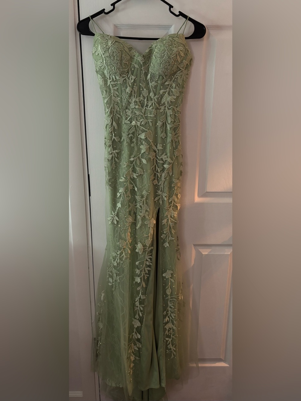 Elegant Sage Green Embroidered Prom Gown